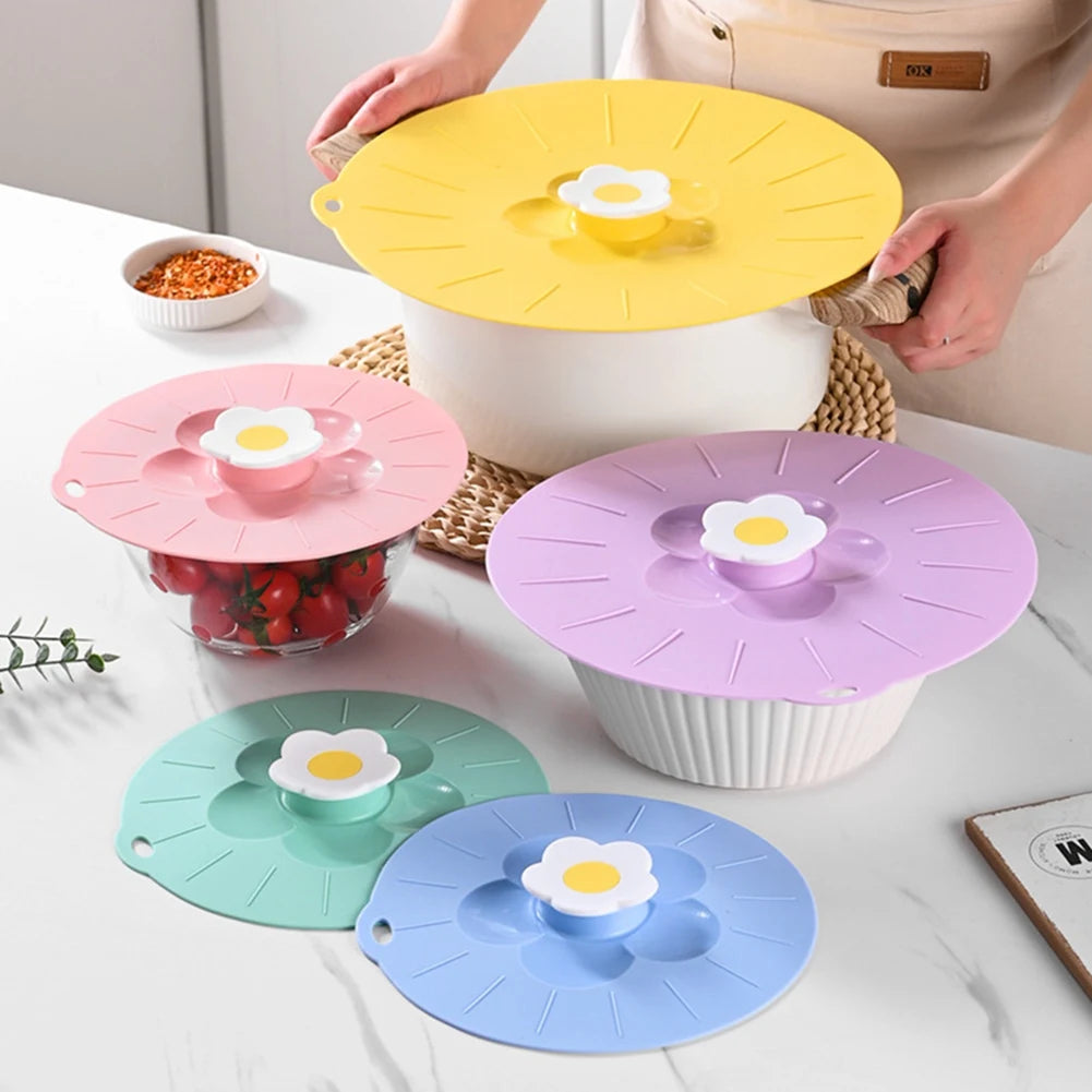 Silicone Flower Shape Handle Food Wrap Microwave Bowl Cover Dustproof Fresh Keeping Cooking Pot Pan Lid Reusable Kitchen Gadgets