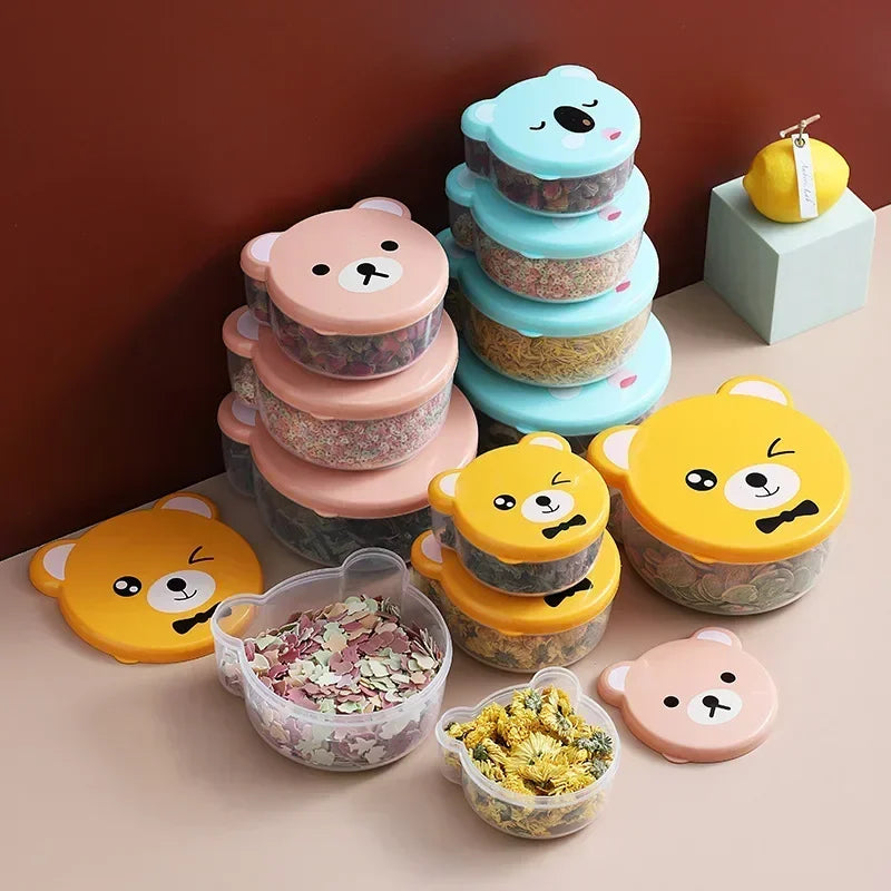 4pcs/set Children Plastic Bento Box Cartoon Print Japanese Outdoor Food Storage Container Kids Student Microwave Lunch Utensils