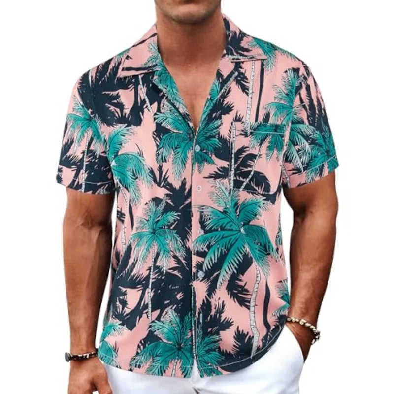 Men's Hawaiian Shirt Short Sleeved Button Casual Shirt Summer Print Tropical Floral Beach Shirt