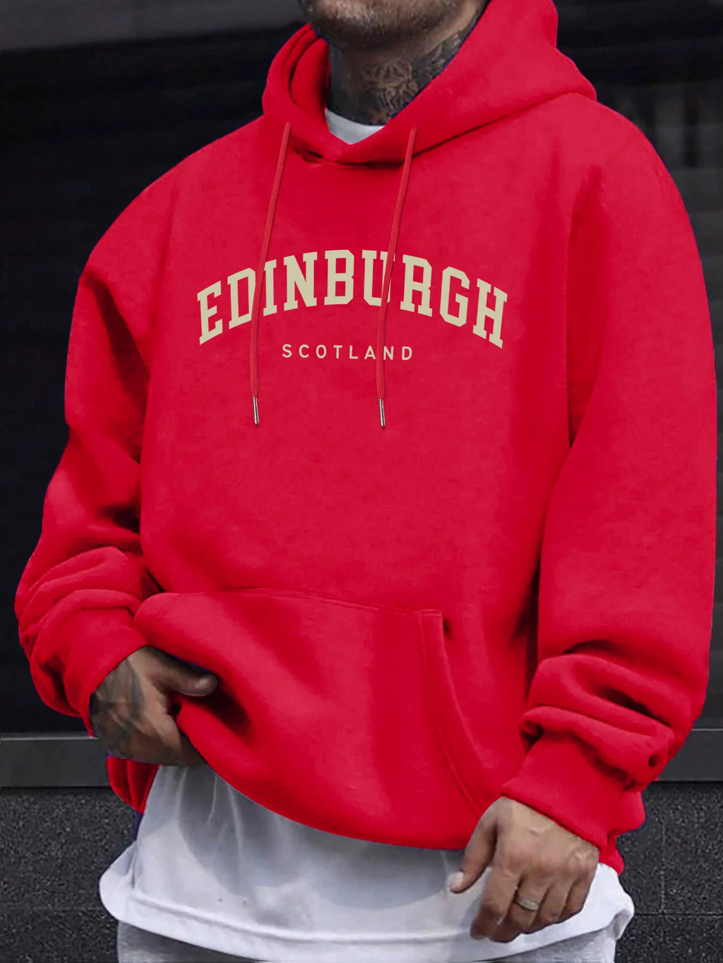 Edinburgh Scotlano Letter Prints Fleece Comfy Tops Man Loose Fashion Sweatshirts Sports Autumn Hoodie Simple Casual Streetwear