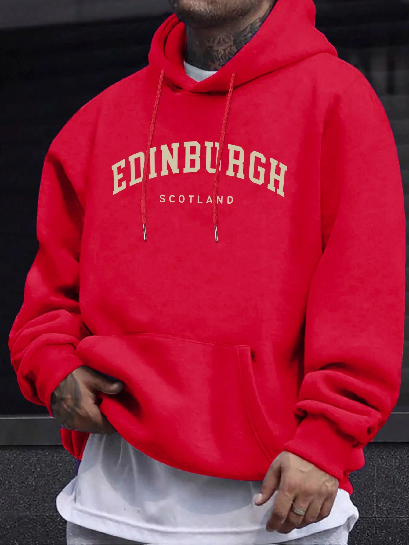 Edinburgh Scotlano Letter Prints Fleece Comfy Tops Man Loose Fashion Sweatshirts Sports Autumn Hoodie Simple Casual Streetwear