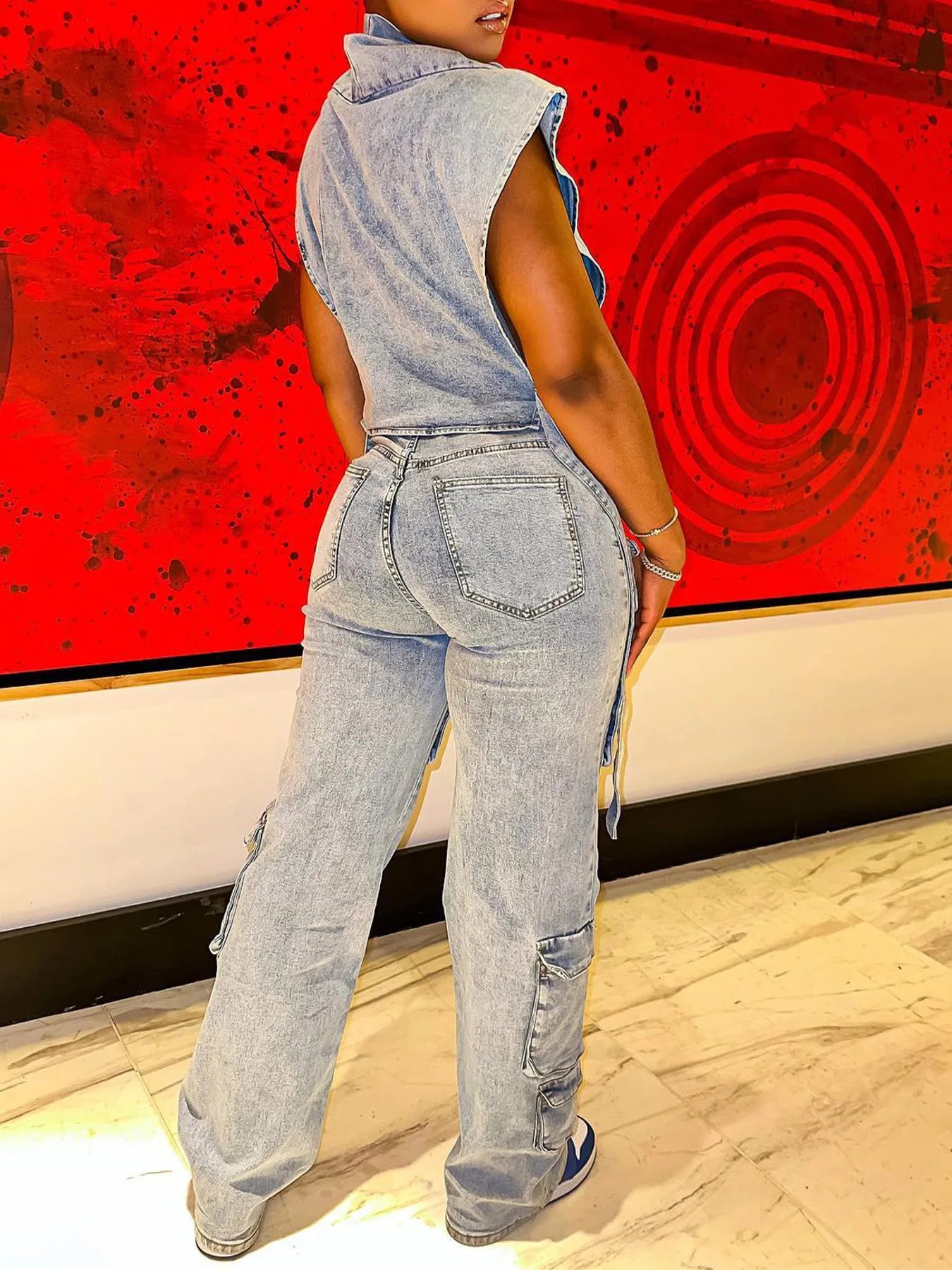 2024 Women's Fashion Streetwear Denim Cargo Pant Fall Y2K Casual Multi-Pocket Loose Straight  Jeans For Women