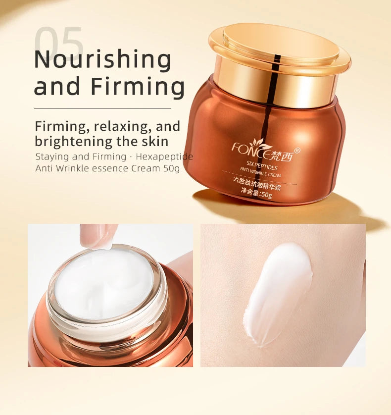 5PCS FONCE Hexapeptide Firming Anti-aging Beauty Set Contains Facial Cleanser Serum Toner Anti-Wrinkle Cream Women Face Care Kit