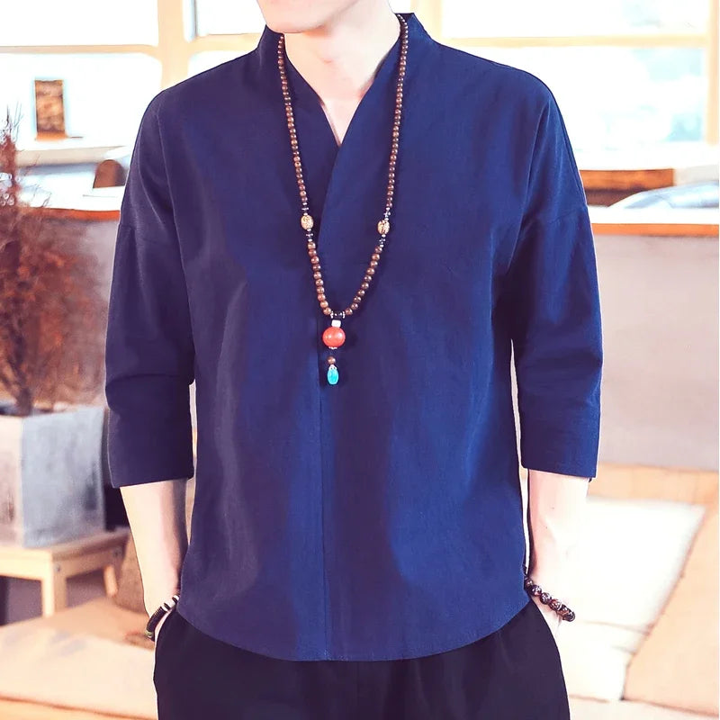 Summer Kimono Japanese Style Short Sleeve Men New Half-sleeved Cotton Linen Breathable Men Clothing T-shirt Japanese Yukata Tops