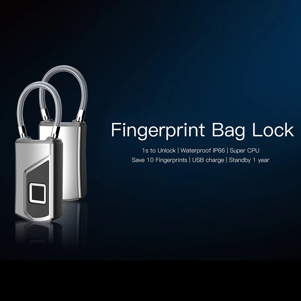 Intelligent Fingerprint Lock Portable Keyless Fingerprint Padlock Waterproof USB Rechargeable for Door Suitcase Backpack Locks