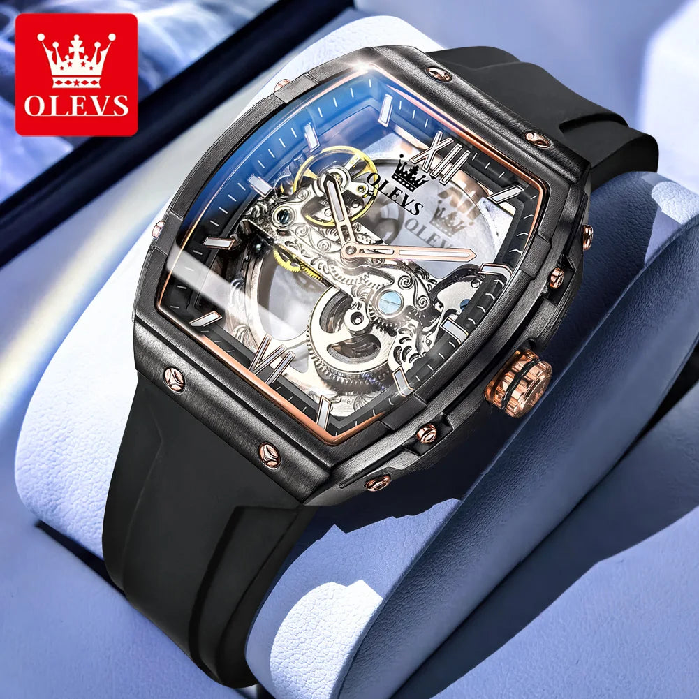 OLEVS 6779 Transparent Hollow Mechanical Men's Watches Fashion Luxury Silicone Strap Waterproof Skeleton Automatic Watch For Man