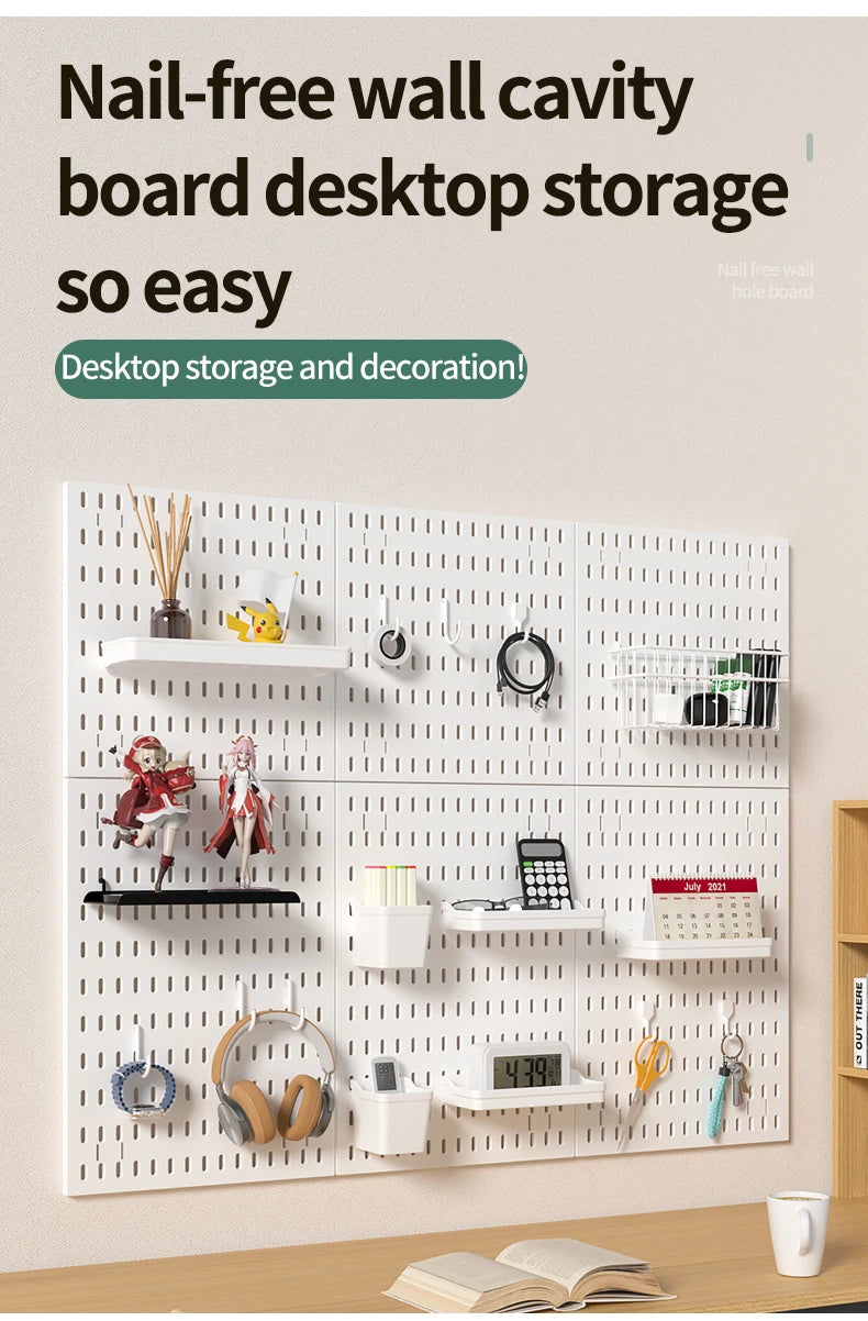 Study Room Pegboard with Shelves Tool Free Wall Grid Scratch Proof Easy to Install for Computer Desk Accessories