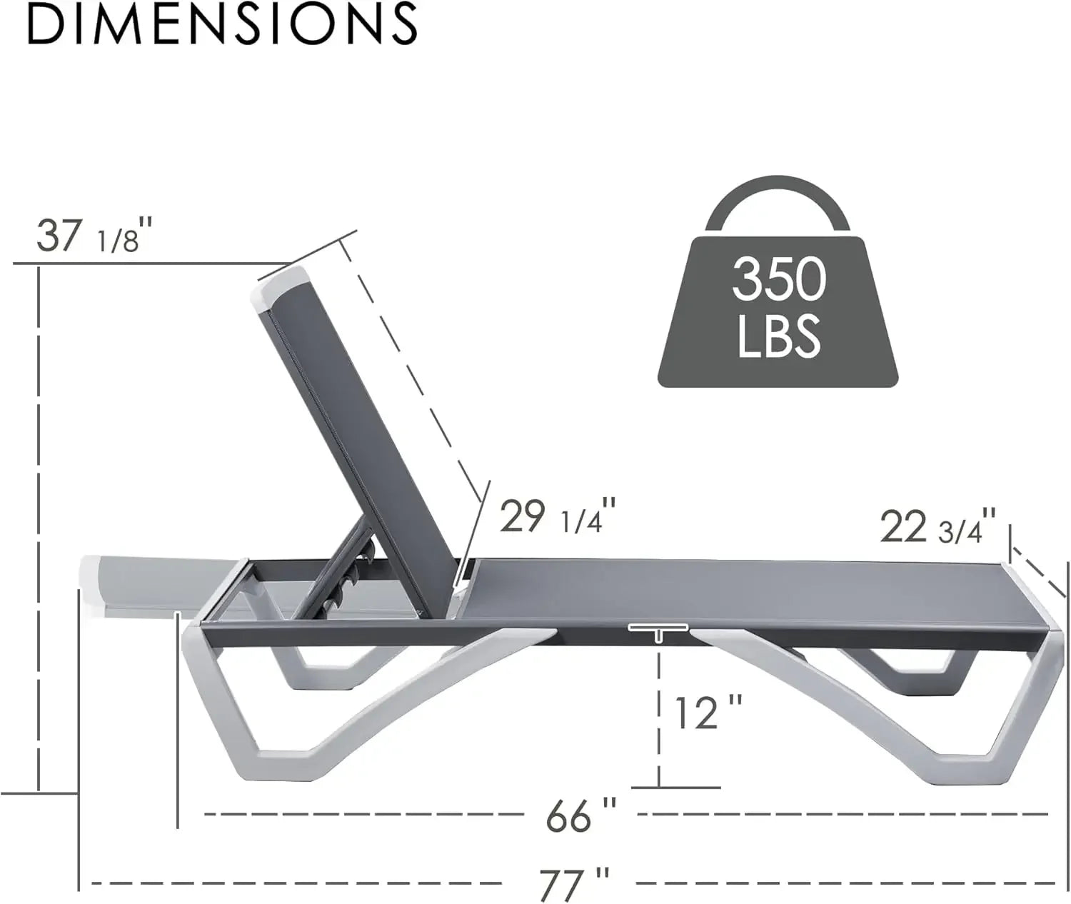 Adjustable Outdoor Chaise Lounge with Aluminum Frame and Resin Legs, Gray Textilene Fabric for Patio, Beach, or Poolside