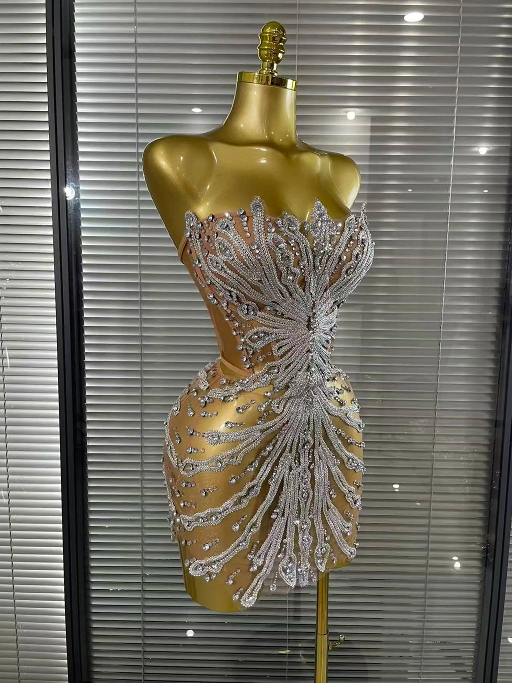 Shining Sequins Women Sexy Strapless Mesh See Through Bodycon Mini Dress Nightclub Party Celebrate Birthday Stage Wear