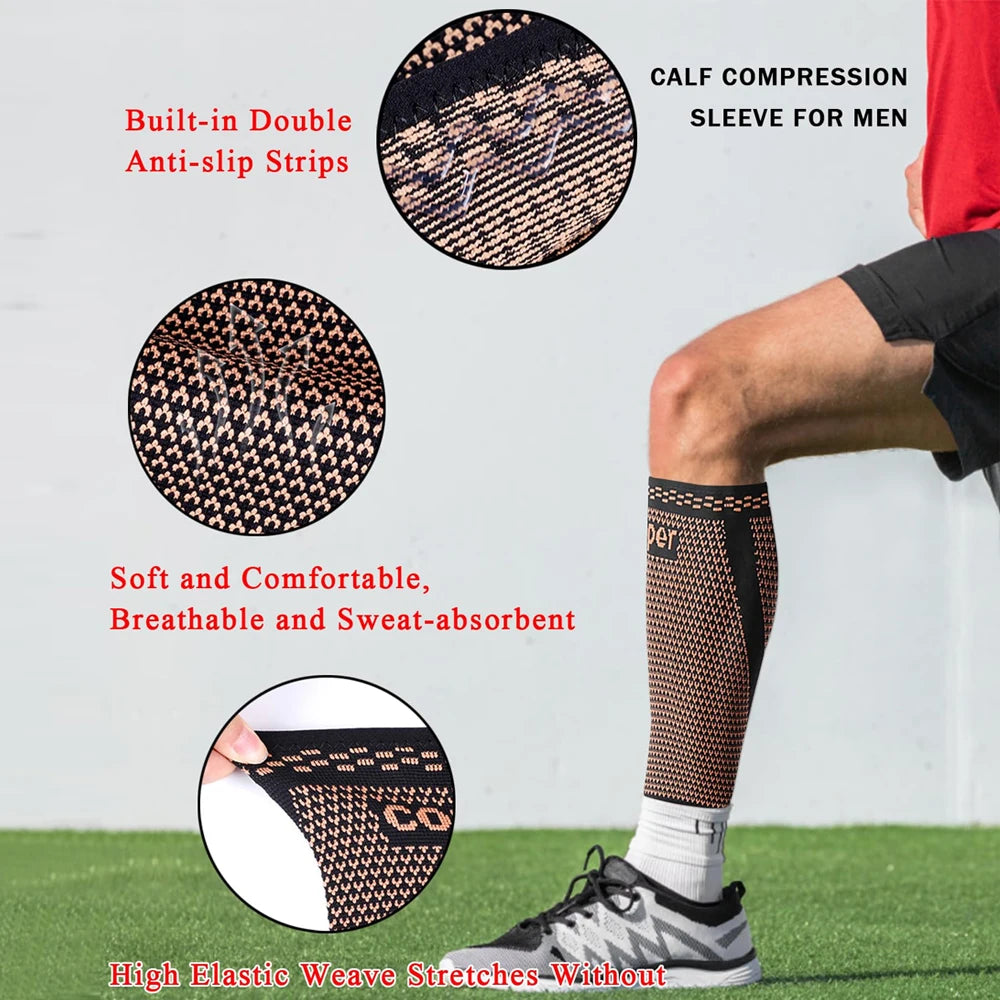 1PCS Copper Calf Compression Sleeves for Men & Women, Sports Compression Leg Sleeves for Shin Splints & Running Recovery