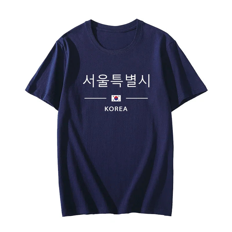 Korea Seoul Printed T-shirt High Quality Spring Summer Casual Fashion Round Neck Top Male Home Outdoor Comfortable Short Sleeved