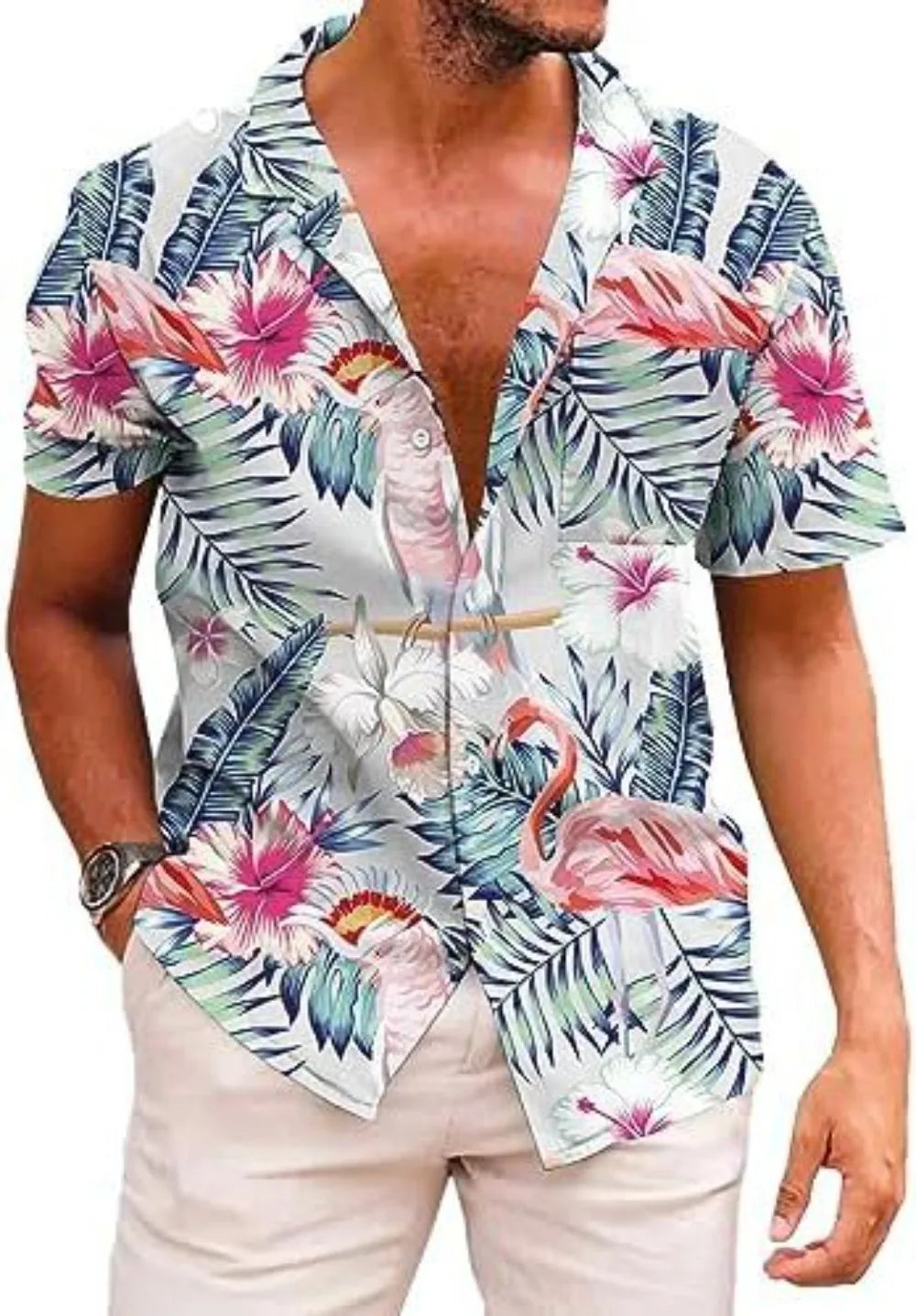 Summer Trendy Hawaiian Men's Palm Beach Shirt Tropical Vacation Clothing