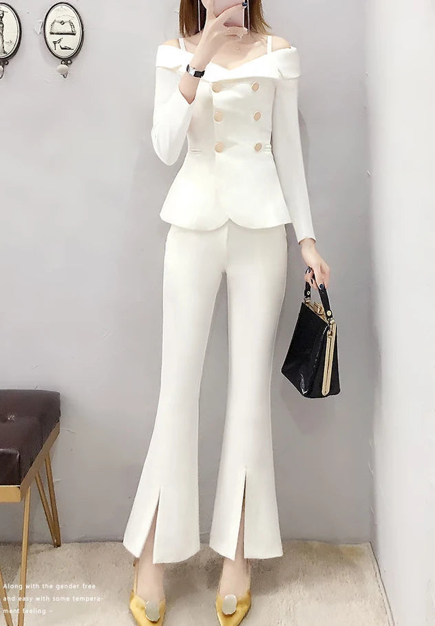 Womens 2 Pant Sets Blazer and Outfit Wide Leg Trouser Suit White Two Piece Set Pants for Women Sexy Classy Co Ord Promotion Xxl