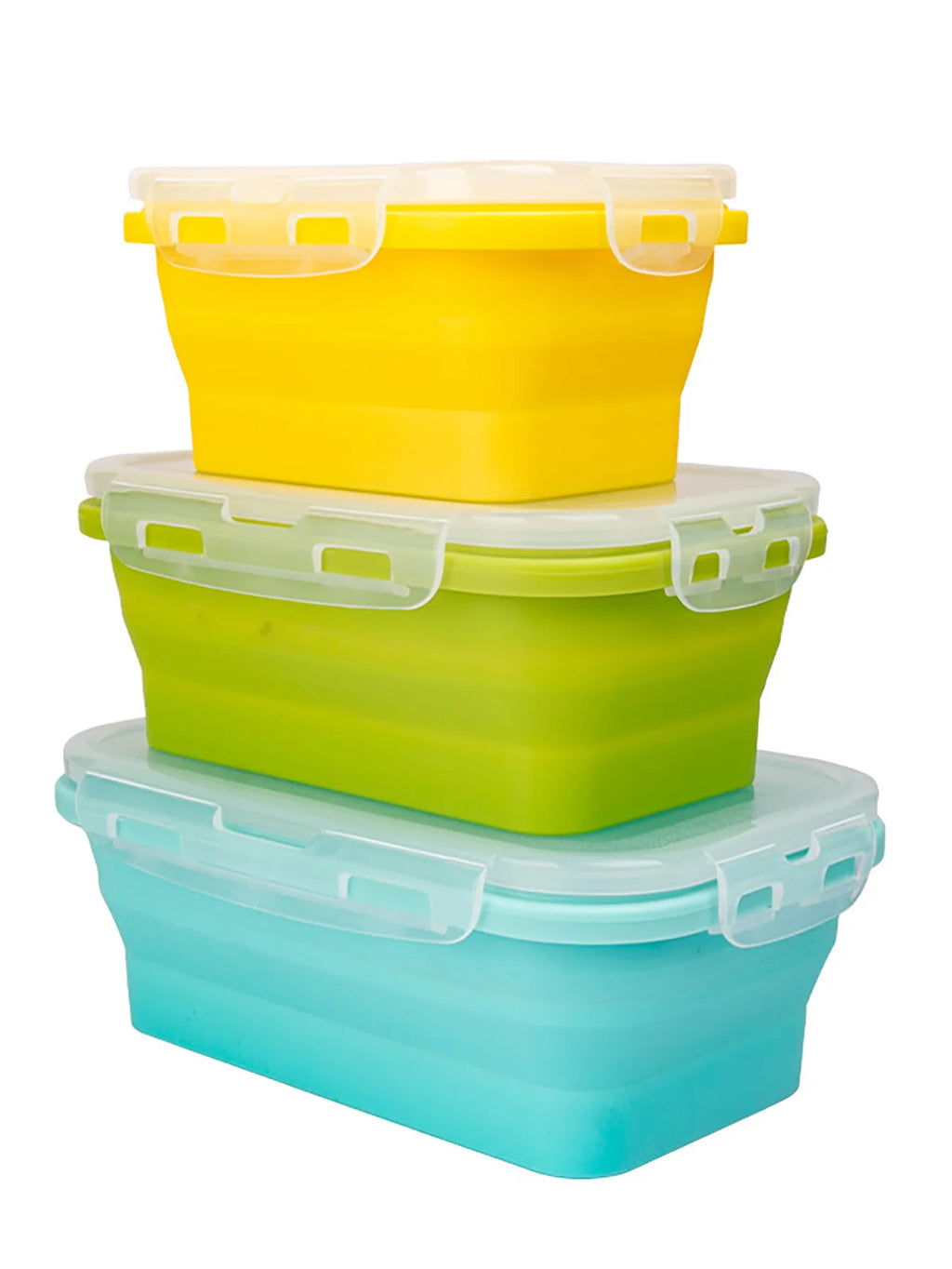 3 Pack Collapsible Silicone Food Storage Container, Lunch Boxes with Clip-on Lid, Stackable, Space Saving, Dishwasher Safe