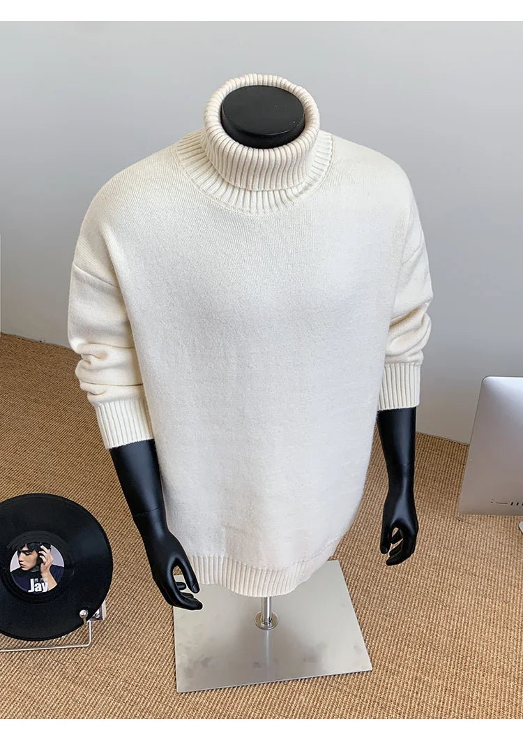2026 New Autumn Men Turtle Neck Sweater Unisex Casual Loose Fit Trendy Knitted Top Pullovers Outwear Clothing Oversized M-3XL