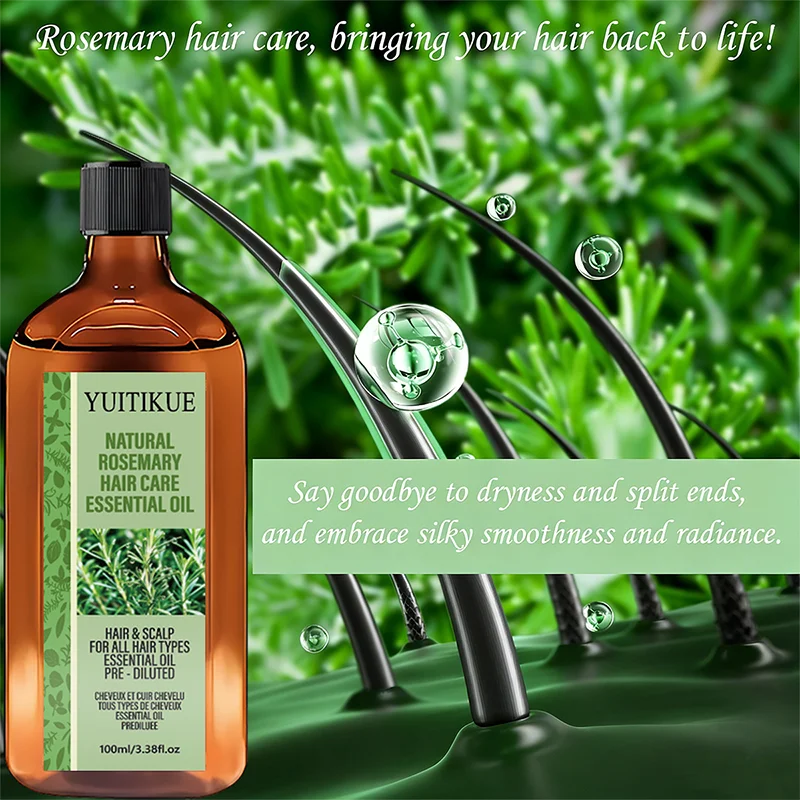 Multi-use Rosemary Hair Care Oil 100ml Natural Plant Extract Hydrate Scalp Tame Frizz Volumize Thin Hair Essential Oil