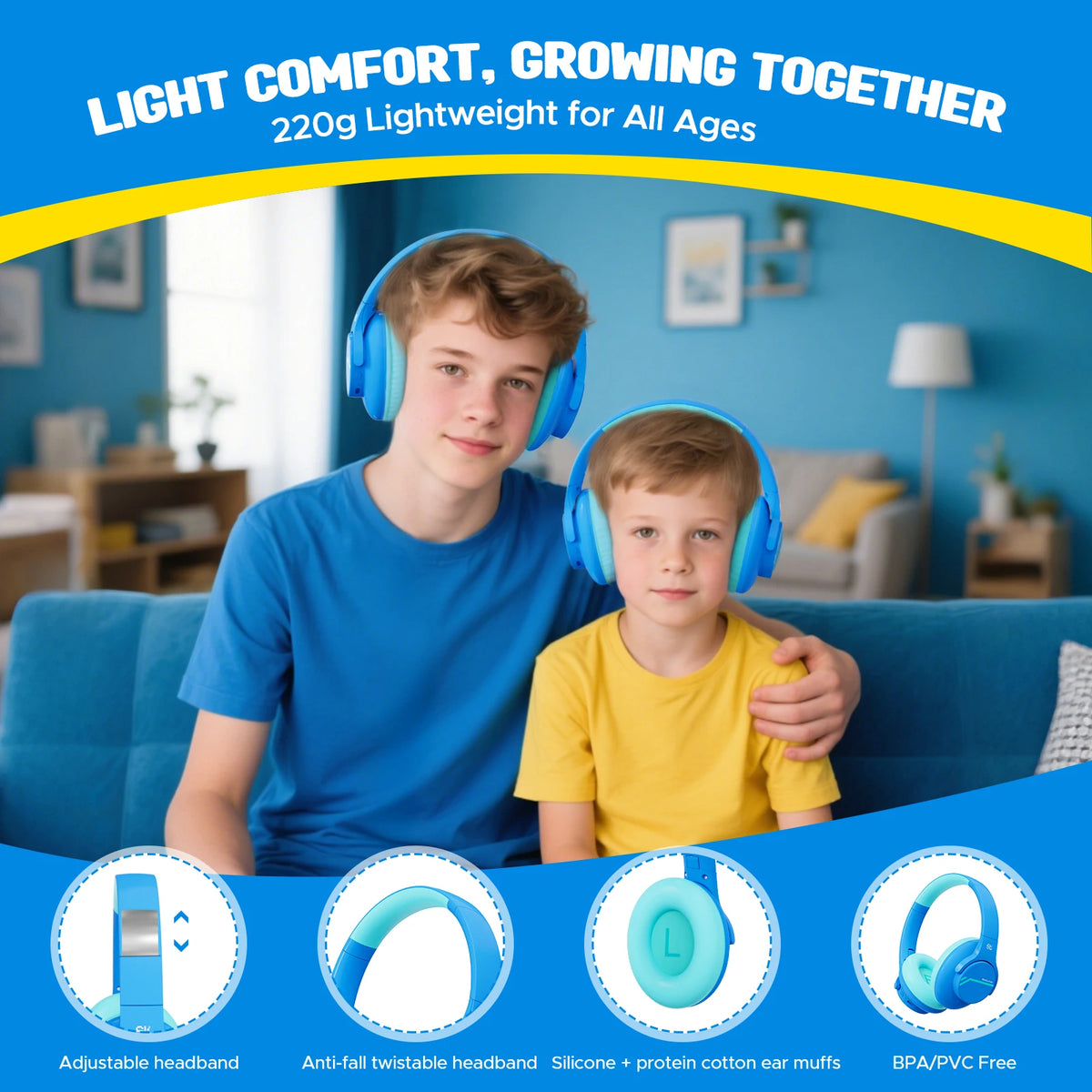ANC Kids Wireless Headphones Noise Cancelling Bluetooth Earphones For School Travel Soundproof Headset Kids Protection Hearing