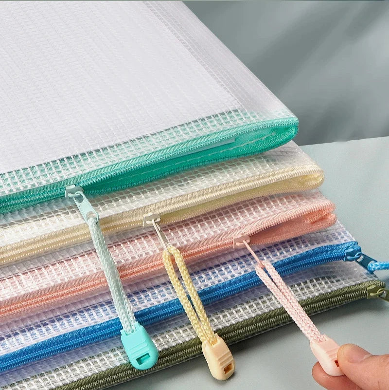 10Pcs Mesh Zipper Pouch Document Bag Waterproof Zip File Folders A4 A5 Size Office School Supplies Storage