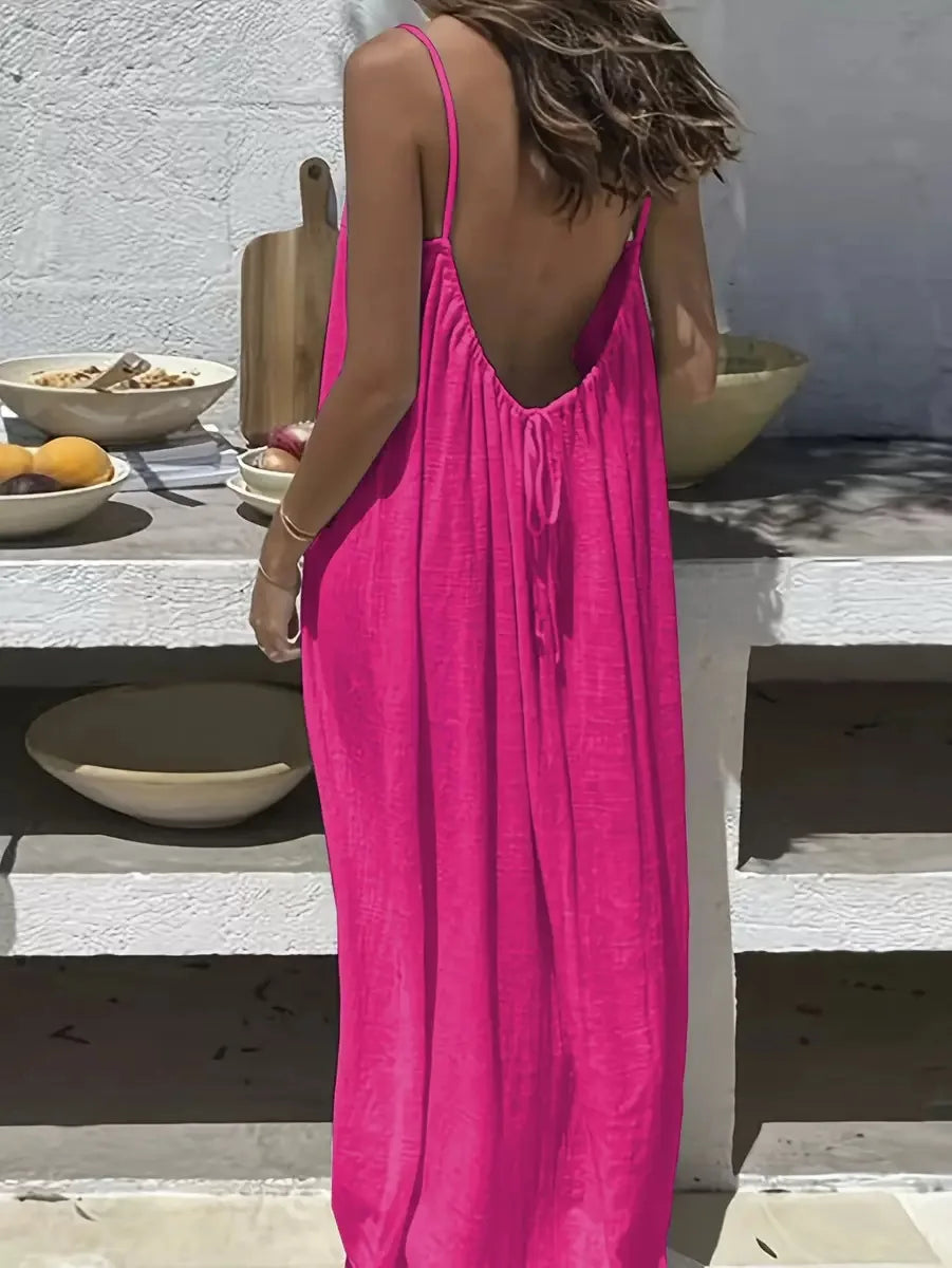 Women Backless Loose Sling Nightgown New Spaghetti Strap Home Wear Casual Lounge Dress