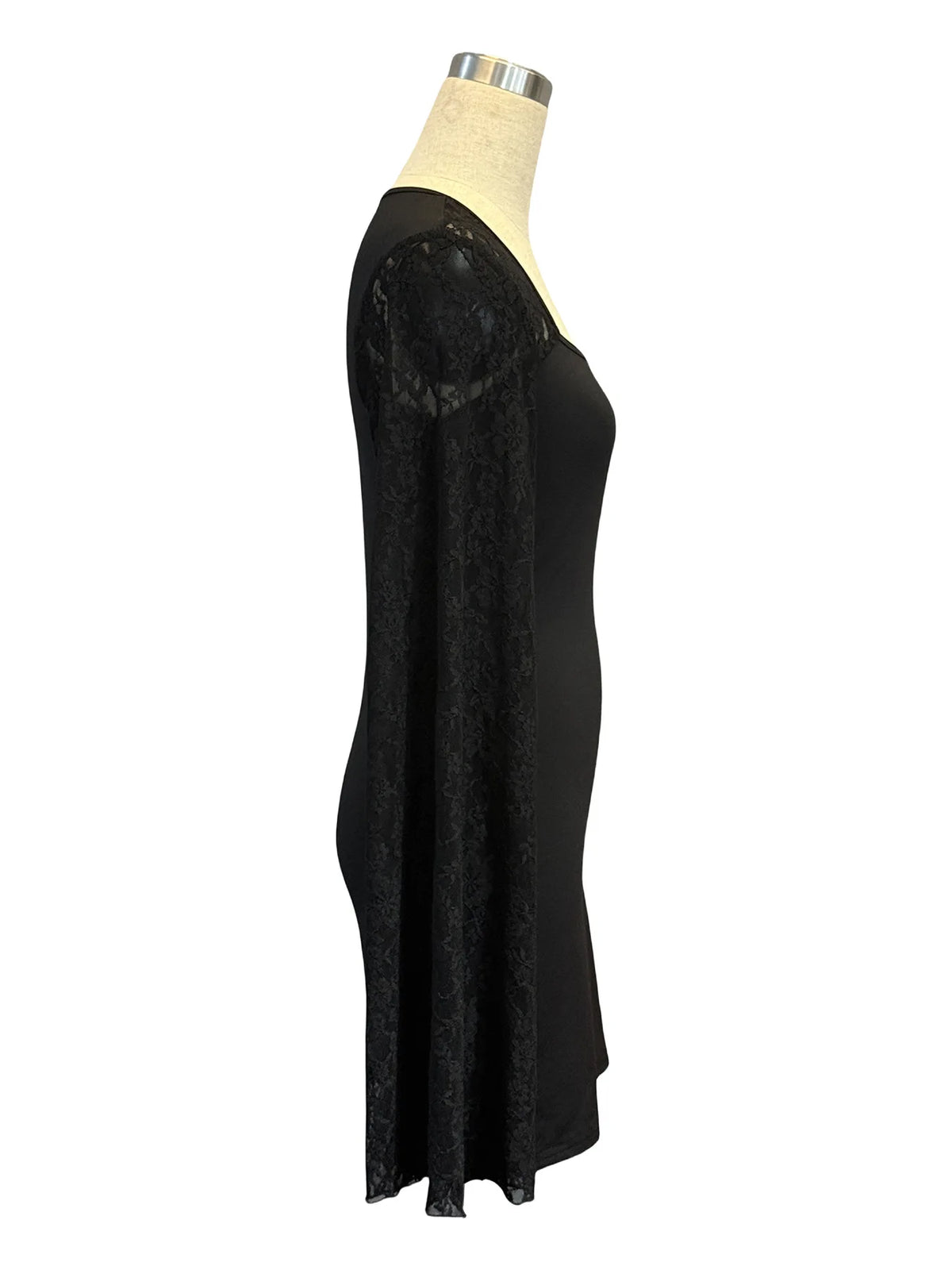 Europe, America 2025 autumn new horn sleeve split end solid color lace splicing square neck hip wrap dress