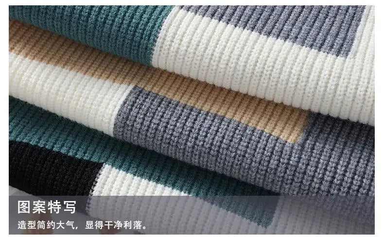 Sweaters men 2026 winter korean style mens warm sweater mens fashion sweaters Splicing color patterns Men's wool pullovers male