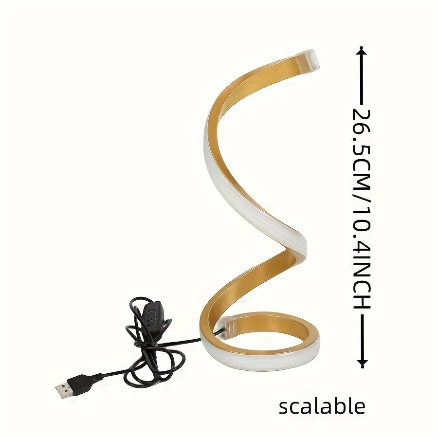 Modern LED Table Light with USB - Adjustable Brightness, Warm White Light, Spiral Design, Suitable for Bedroom, Living Room, Off