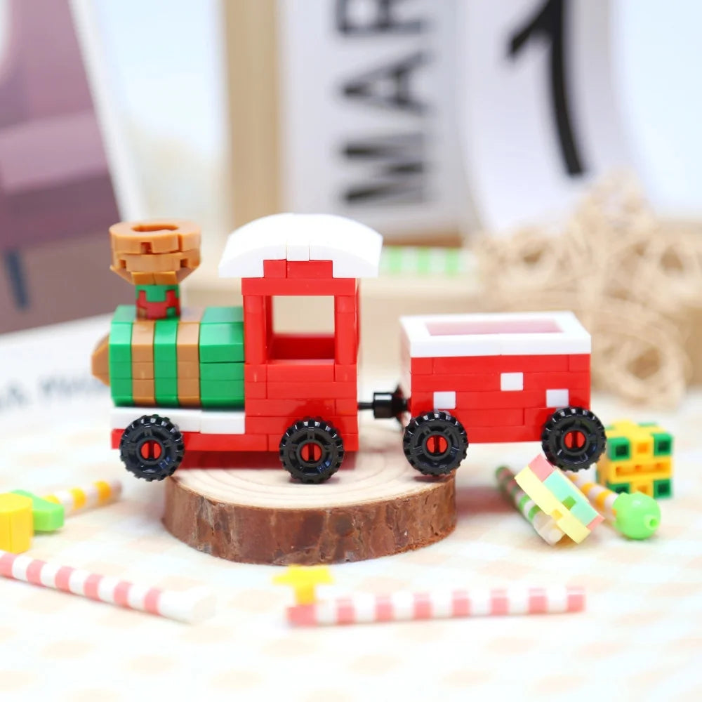 Christmas Building Blocks Set Santa's Workshop Building Santa Sleigh DIY Reindeer Sleigh Christmas Hat Educational for Kids Gift