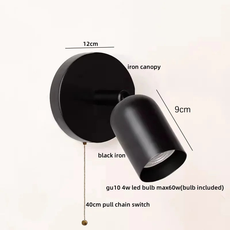 IWHD Nordic Modern LED Wall Lamp Sconce Pull Chain Switch Bedroom Living Room Corridor Cream Style Stair Light Fixture Luminaria