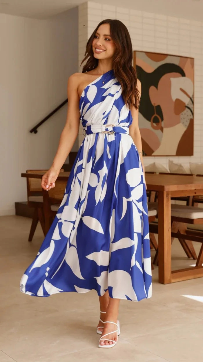 2025 Summer Fashion New Women's Sexy Vacation Dress Casual Elegant Bohemian Beach Skew Collar Off Shoulder Sashes Long Dresses