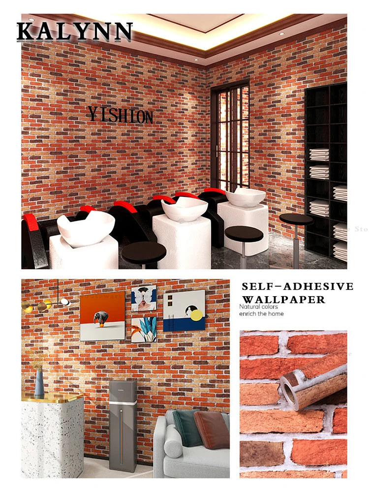 Brick Wallpaper Peel and Stick Self-Adhesive Wall Paper Grey Brick Contact Pape for Bedroom Living Room Decoration DIY Stickers