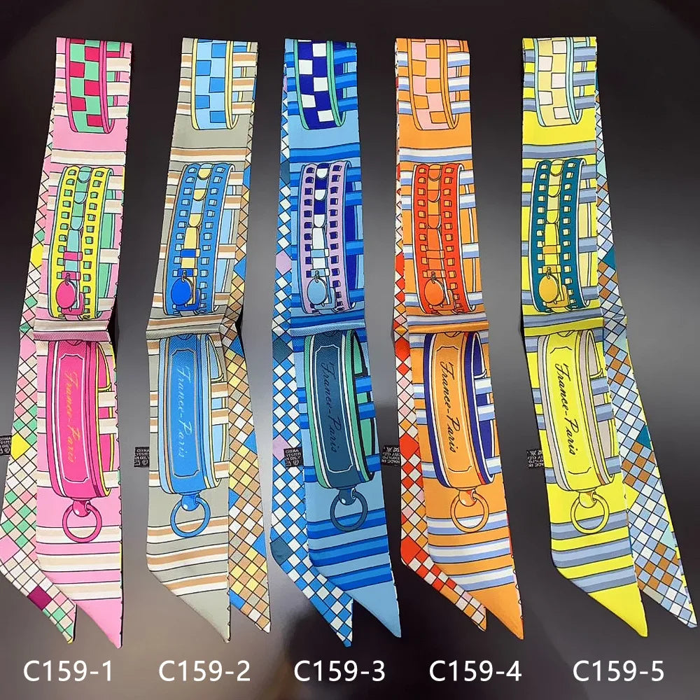 Printed Silk Scarf for Women Summer Lightweight Neck Scarf Collar Bandana Bag Strap Decorative Present Gift Accessories