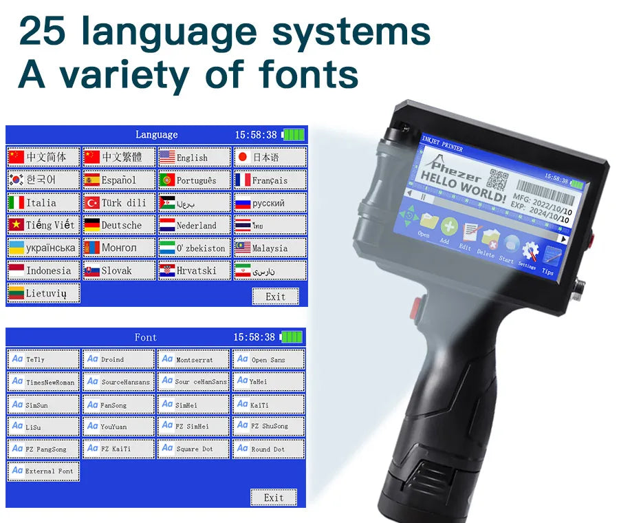 Phezer P15 Handheld Inkjet Printer 12.7mm QR Code Barcode Batch Code Date Number Logo Expiry Date Label Printer 28 Languages