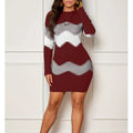 Printed Round Neck Dress a Line British Style with Long Sleeve Mid Waist Elegant Commuter Pullover Spring Women Casual Dresses