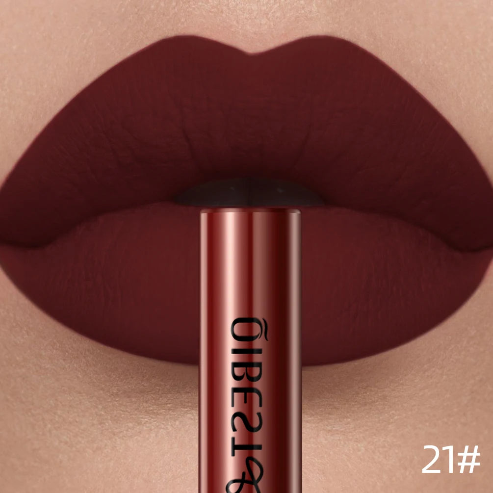 QIBEST Sexy Red Lip Gloss Long Lasting Velvet Matte Liquid Lipstick Waterproof Lip Makeup Nonstick Cup Purple Lip Tint Black