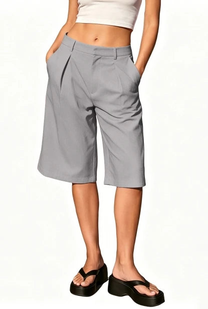 2026 New Women's Summer Casual Solid Color Knee Length Shorts with Pockets Ladies Bermuda Shorts Sexy Low-Rise Wide-Leg Trousers