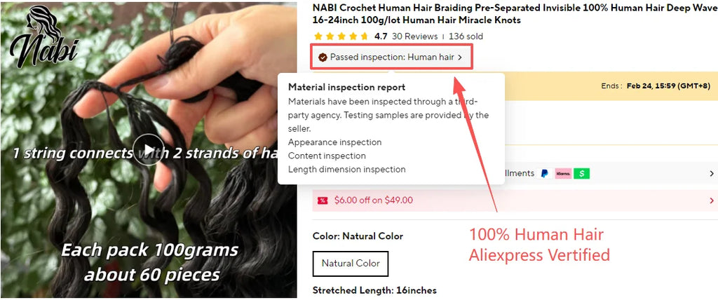 NABI Updated Miracle Knots Hair Pre-Separated Burmese Crochet Human Hair DeepWave 14-26inch 100g/pc for Bora Boho Braids