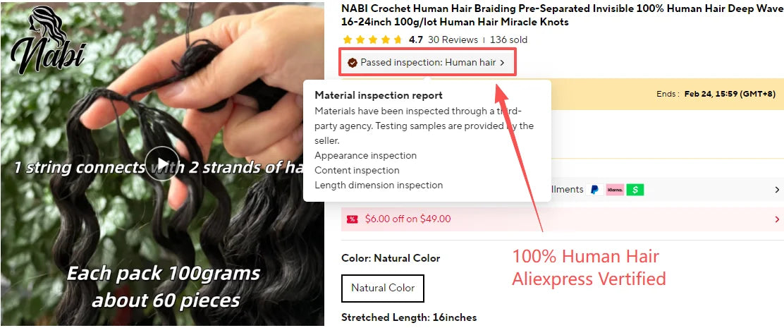 NABI Updated Miracle Knots Hair Pre-Separated Burmese Crochet Human Hair DeepWave 14-26inch 100g/pc for Bora Boho Braids