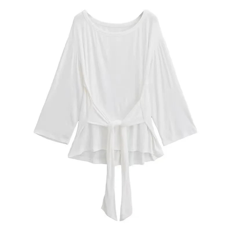 Sexy Thin See Through Long Sleeve Oversize T shirt Women Bandage Off Shoulder Top Female Basic Long Tee Shirt  Korean Chic Lady