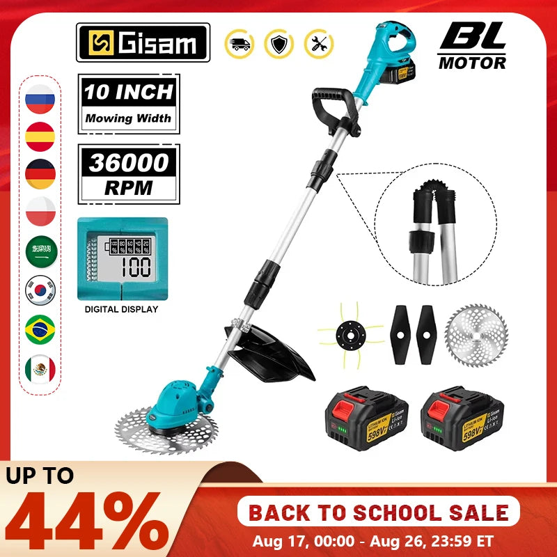 Gisam 10Inch Brushless Electric Lawn Mower 36000RPM Grass Trimmer Length Adjustable Garden Power Tool For Makita 18V Battery Pin