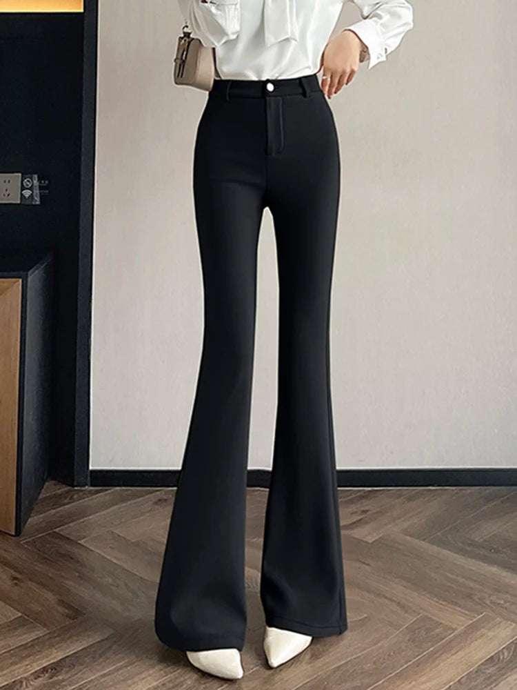 Slimming Flared Pants High Waist Elastic Suit Casual Spring Women's Sle Covering Meat Thin Long Trousers Casual Pants