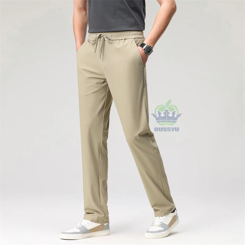 Summer High Stretch Pants Man Thin Elastic Waist Korean Grey Sweatpants Jogging Casual Sports Trousers Male Fashion Luxury Brand