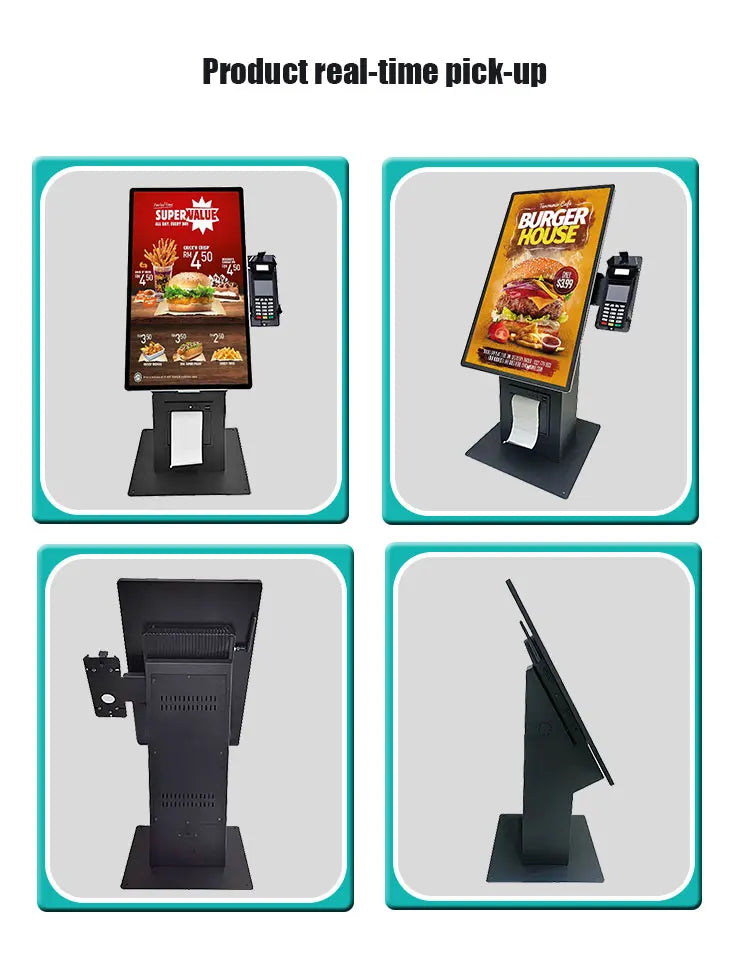 Desktop vertical 15.6 21.5 touchscreen POS end point self checkout kiosk with printer QR code scanner