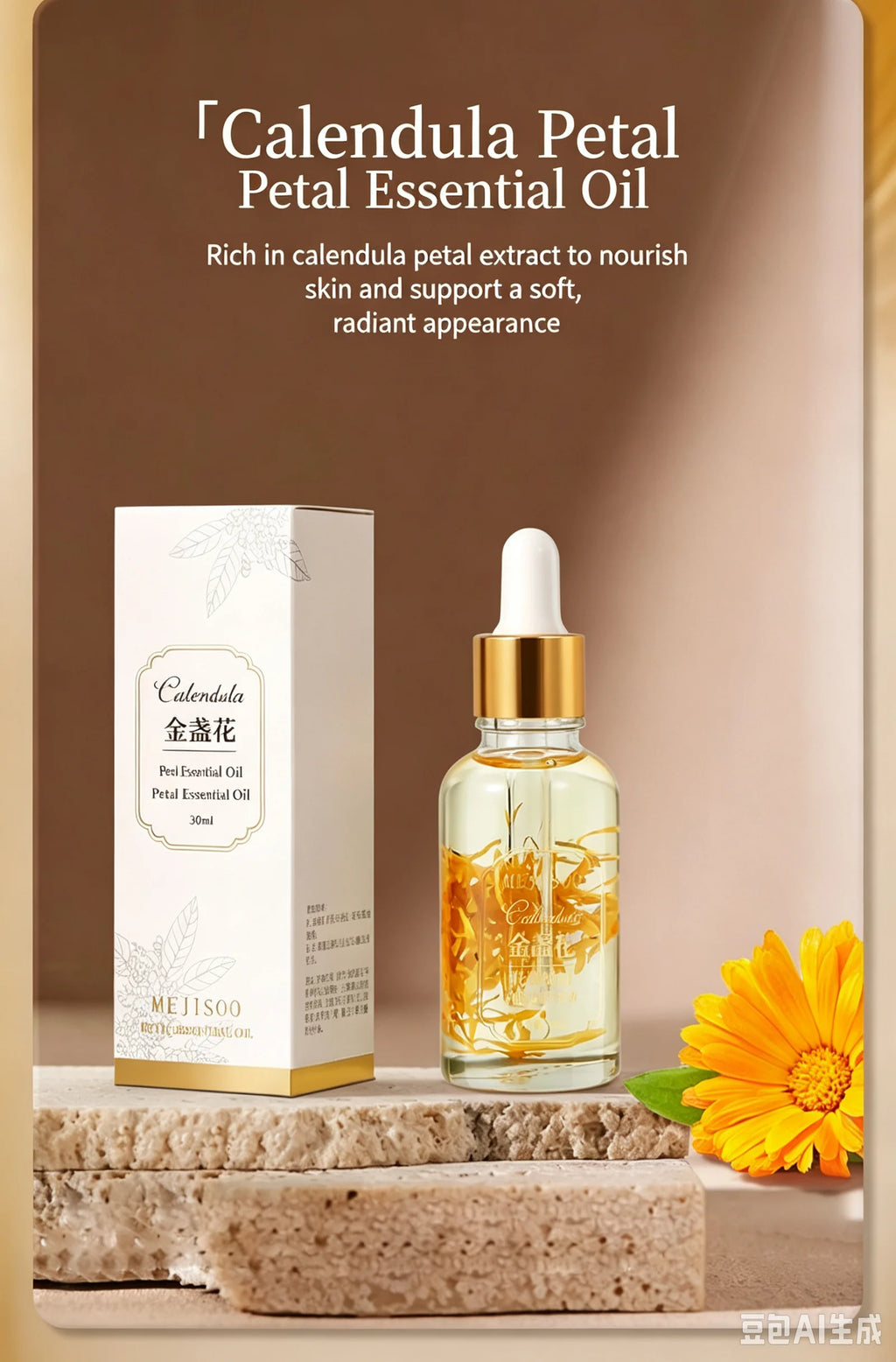 Natural Marigold & Rose Petal Essential Oil Body Massage Oil for Back Opening Therapy Facial Essence Hair Nourishing Care Oil