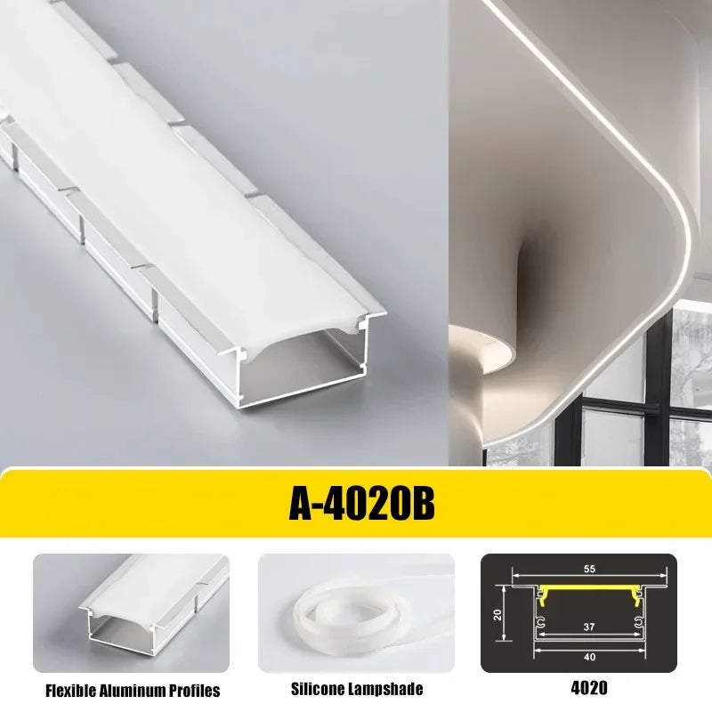 0.5/1M Bendable Led Aluminum Profile 20/30/40Mm Wide Flexible Led Channel Diffuser Curved Line Light Bar Aisle Ceiling Lighting