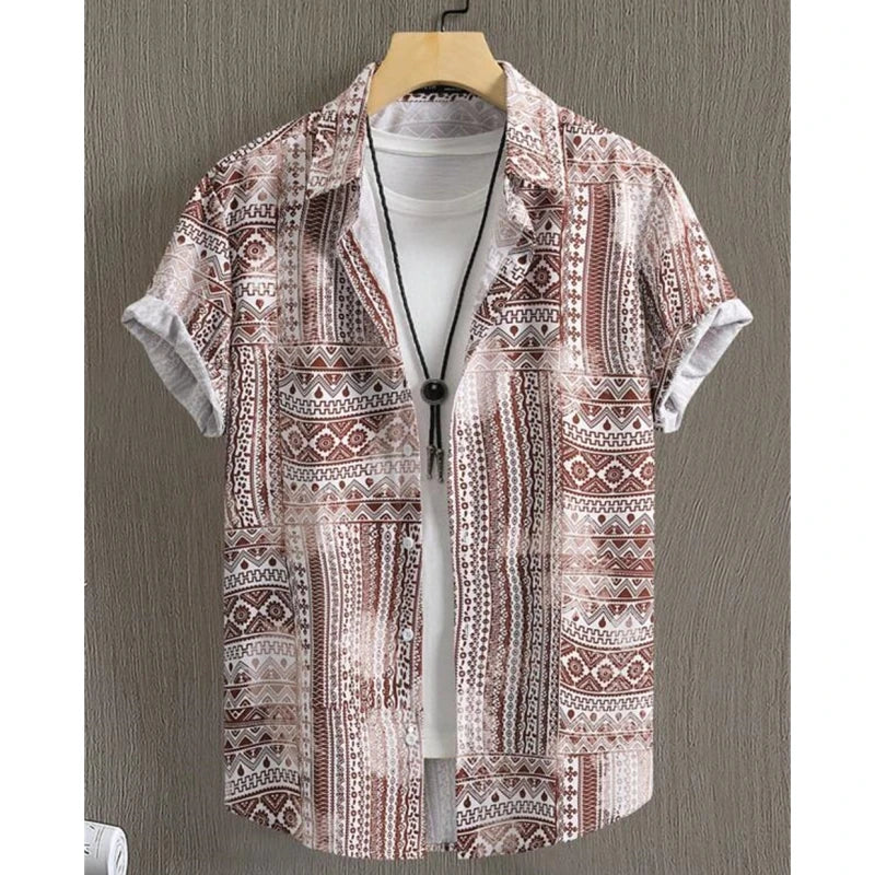 3D Printed Ethnic Men's Hawaiian Shirts Vintage Button Short Sleeve Lapel Retro Streetwear Hawaiian Blouse shirts for men Summer