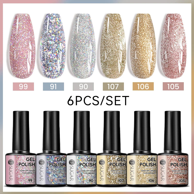 UR SUGAR 6Pcs/Set 7ML Gel DIY Nail Polish Autumn Semi Permanent Soak Off UV LED Gel Varnish Nail Art Design Manicure Kit