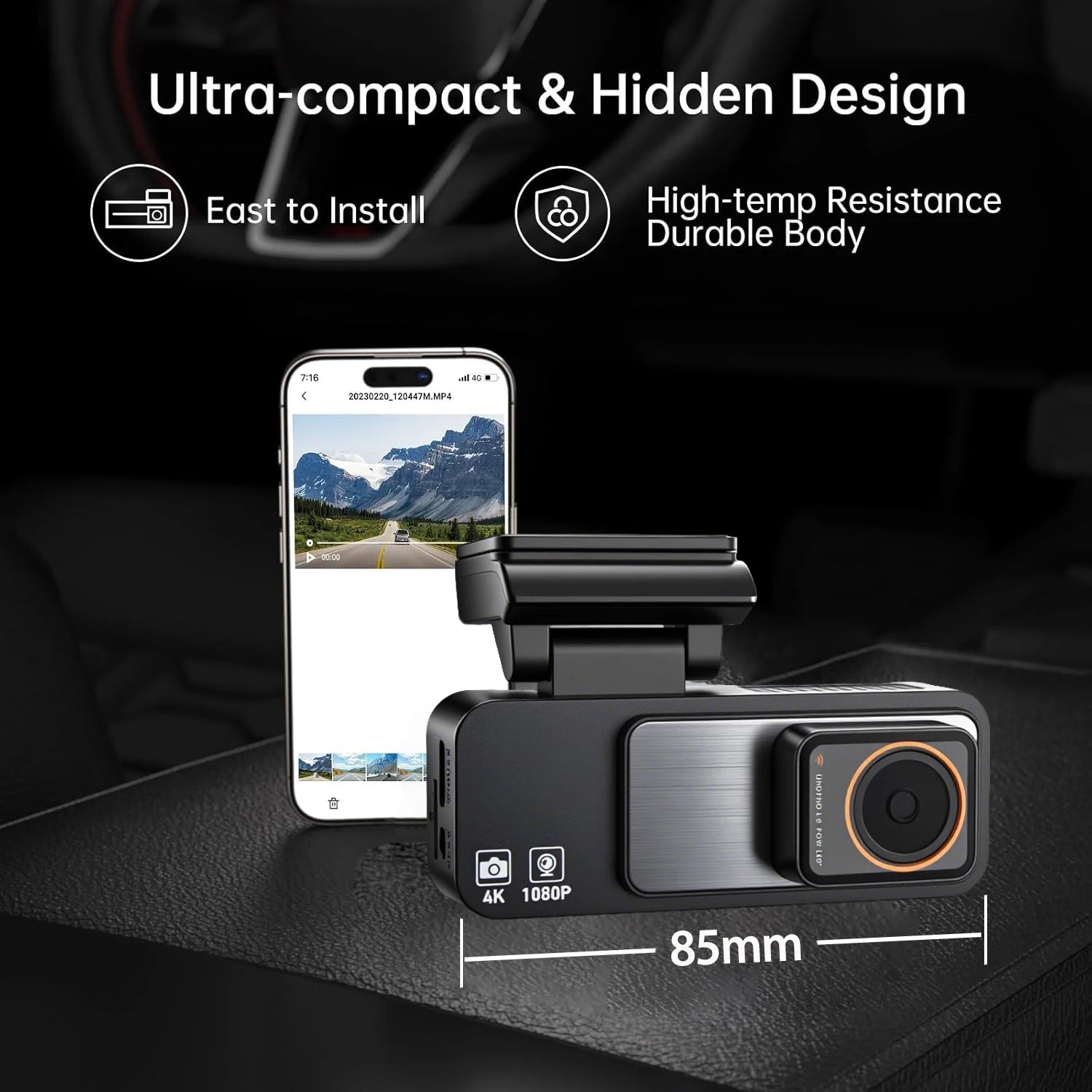 Dash Cam Dual Lens 4K UHD Recording Car DVR GPS WDR Night Vision Video Recorder Wi-Fi Room Black Box 1080P Rear View Camera