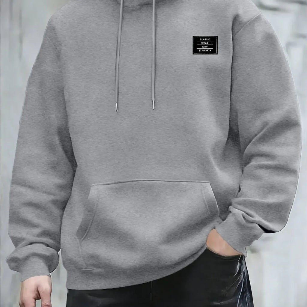 Casual Style Men's Minimalist Print Hooded Sweatshirt for Daily Wear and Commuting Warm Pullover
