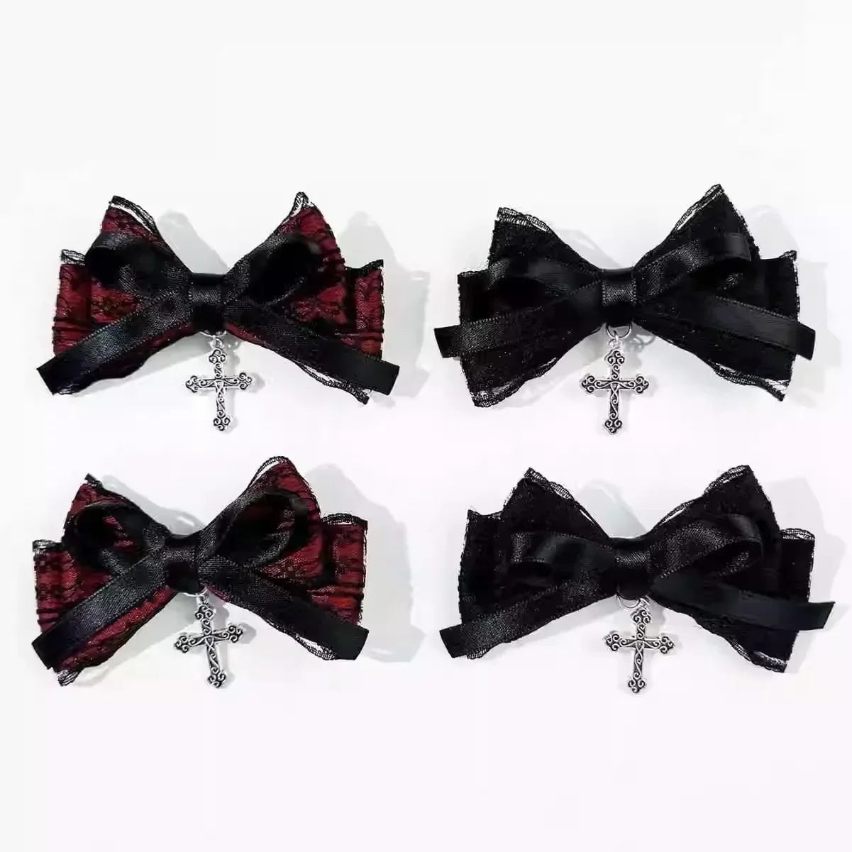 2pcs Gothic Girl's Street Exquisite Hair Accessories Fashion Bowknot Hair Clips Versatile Dressing Dark Style Bow Hair Clip 2025