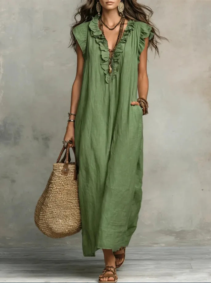 Women Spring Summer Boho Flutter Sleeve Floor Length Maxi Dress Elegant Beach Long Dress